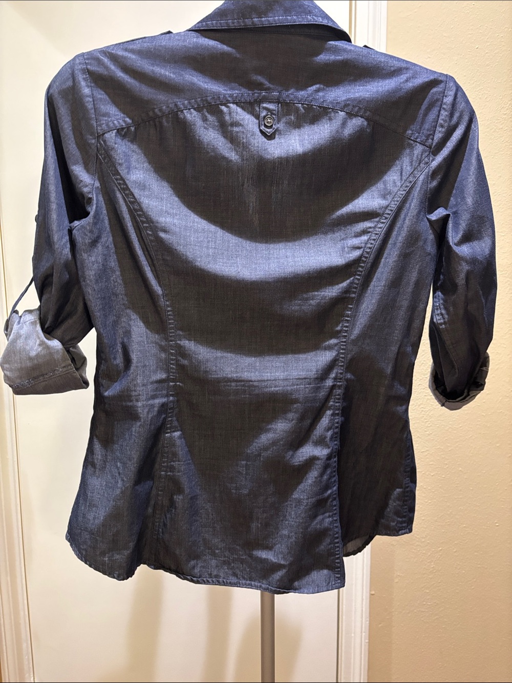 Express Dark Navy Button-Front Utility Shirt - Picture 3 of 3